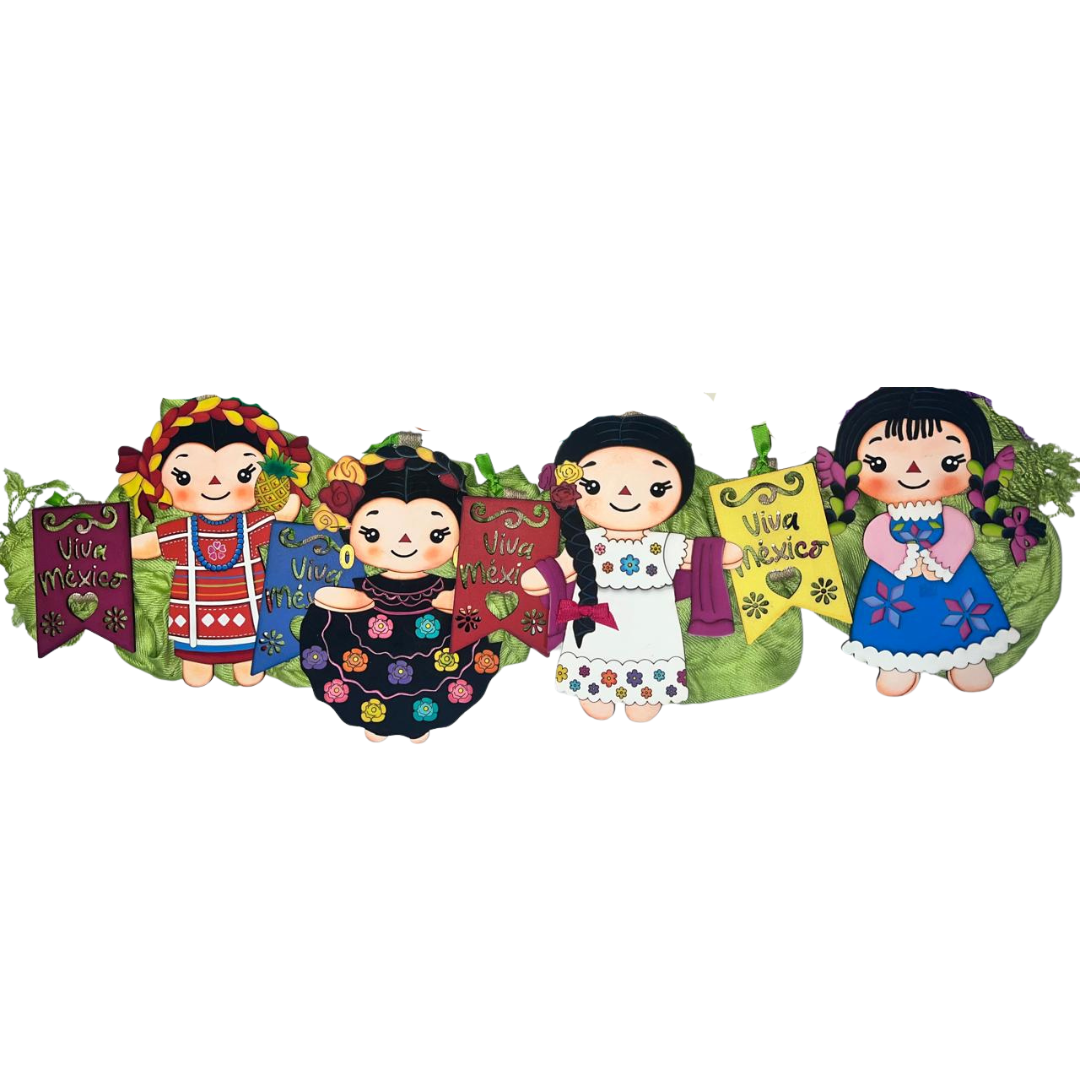 Rebozo con 4 Muñequitas Leles – Trajes Típicos de México