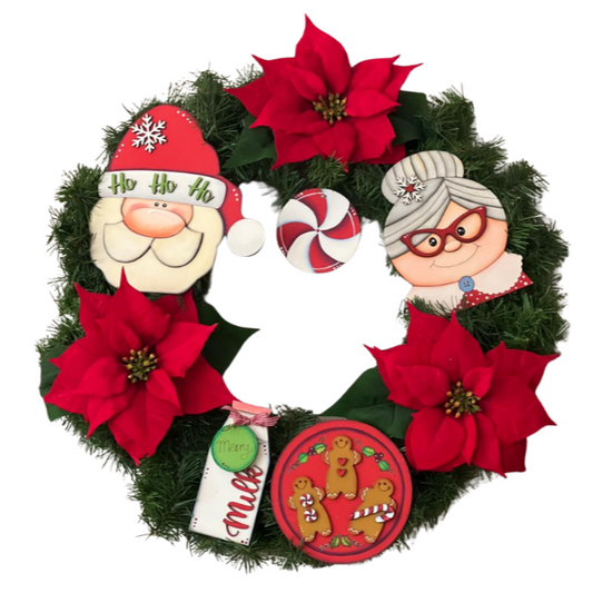 Corona Navideña - Santa Claus y Mamá Claus - Pieza única