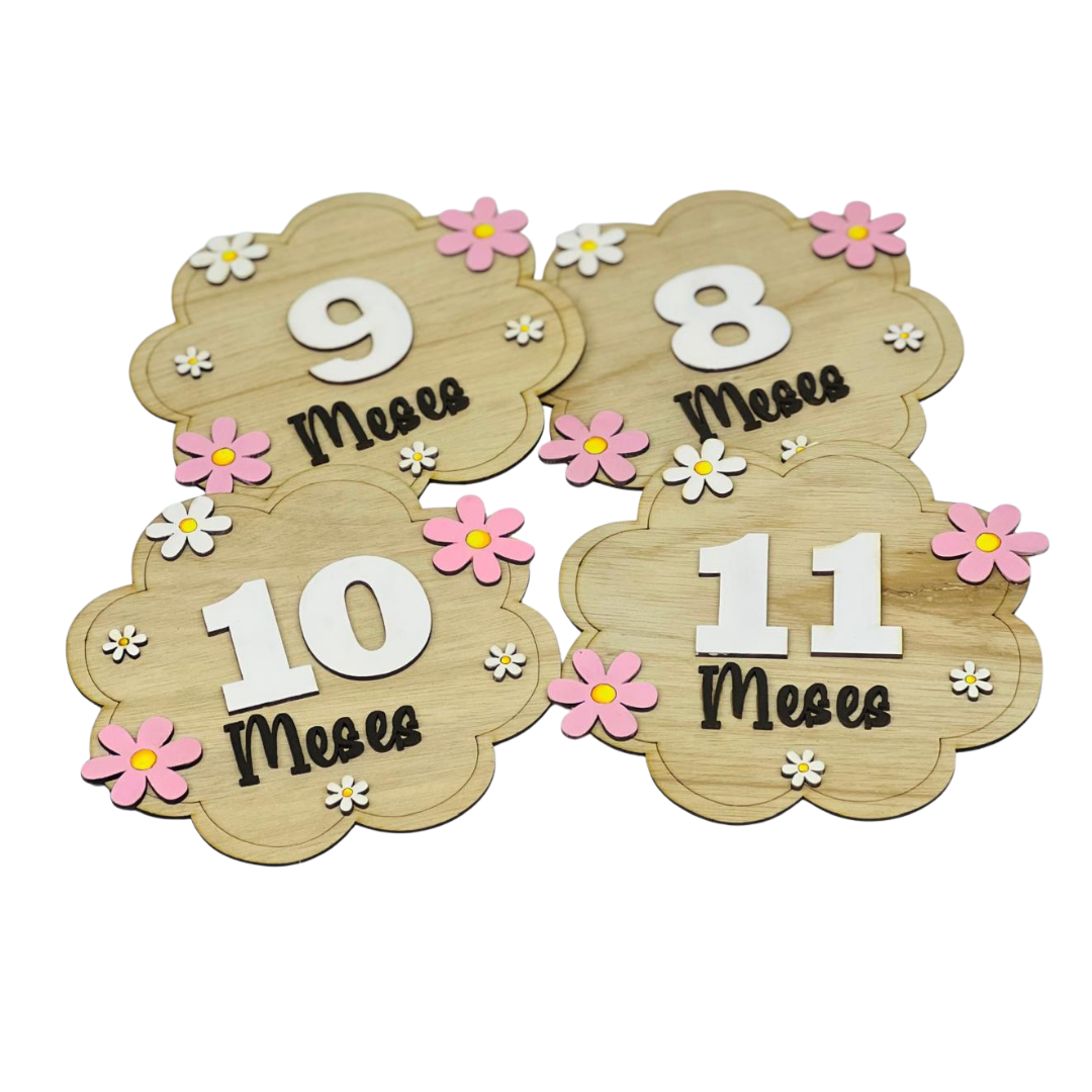 Letreros de Cumplemes – Niña con Flores (12 piezas)