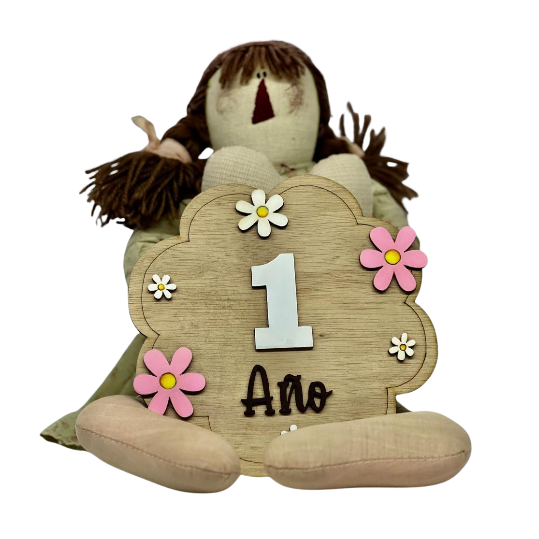 Letreros de Cumplemes – Niña con Flores (12 piezas)