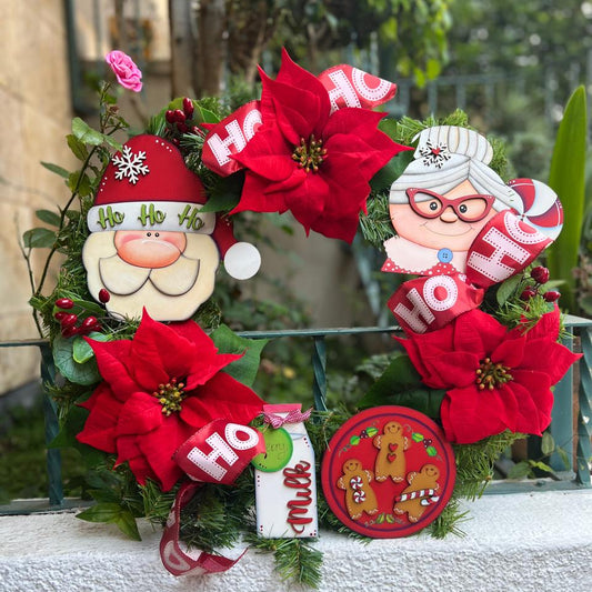 Corona Navideña - Santa Claus y Mamá Claus - Pieza única
