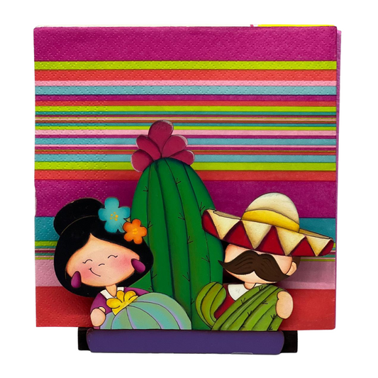 Servilletero de Mesa Pareja con cactus - Pieza única